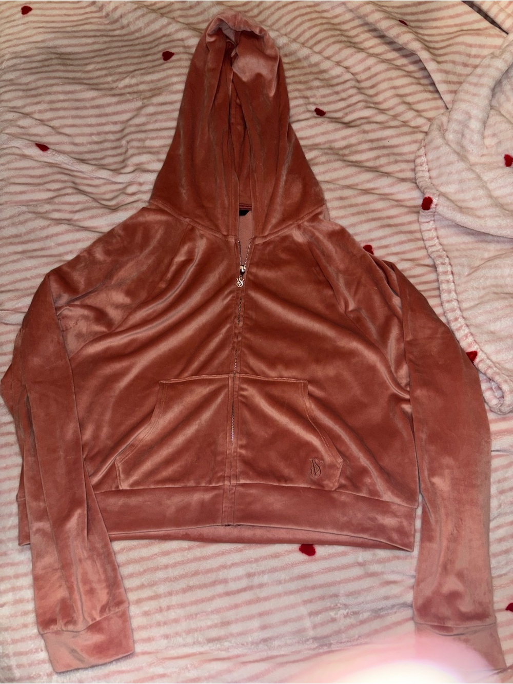 Victoria's Secret Velvet Zip Hoodie in Dusty Rose